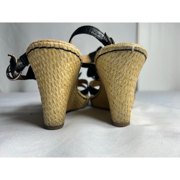 BOC Born O Concept Womens Size 8 Shoes Black Floral Slingback Wedge Sandal - Picture 3 of 15